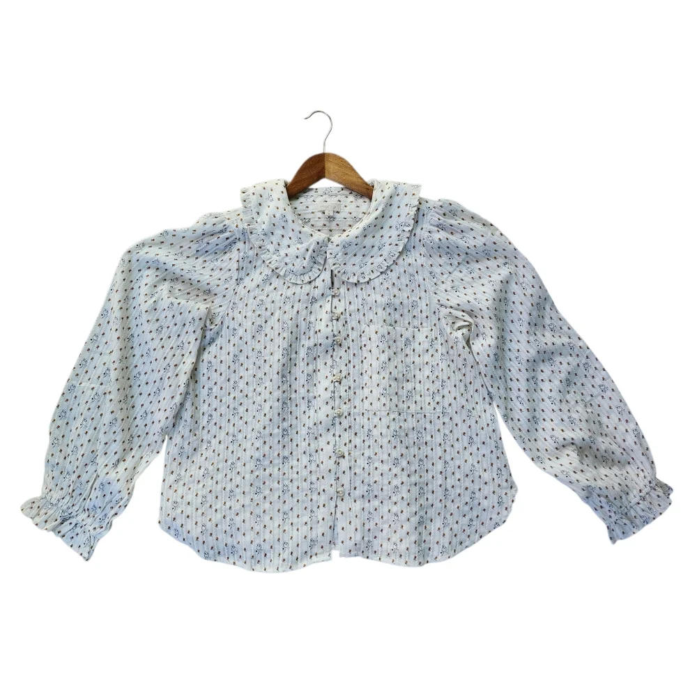 Anthropologie Cream Floral Button-Front Blouse